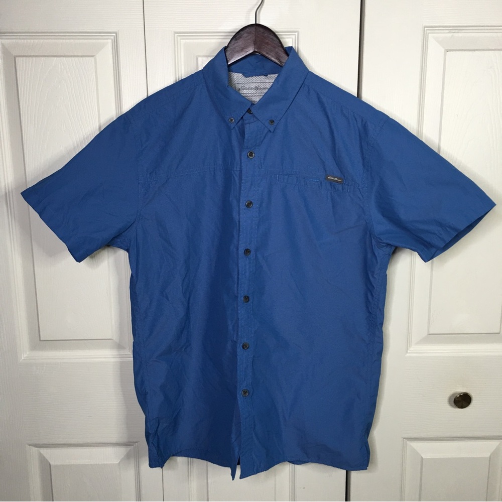 Eddie Bauer Polyester Nylon Mesh Blue Short Sleeve Men's Shirt M Medium Pocket